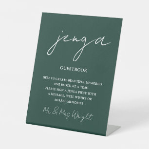 Signe De Table Jenga Guestbook Emerald Green Minimaliste Script