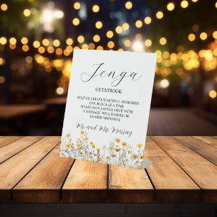 Signe De Table Jenga Mariage Livre d'or Fleurs sauvages élégants