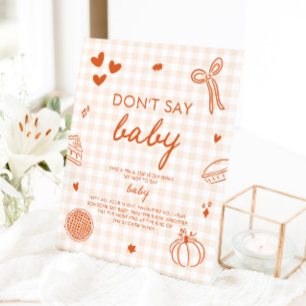 Signe De Table Jeu Mignon Gingham Orange d'Automne Ne Dis Pas Béb