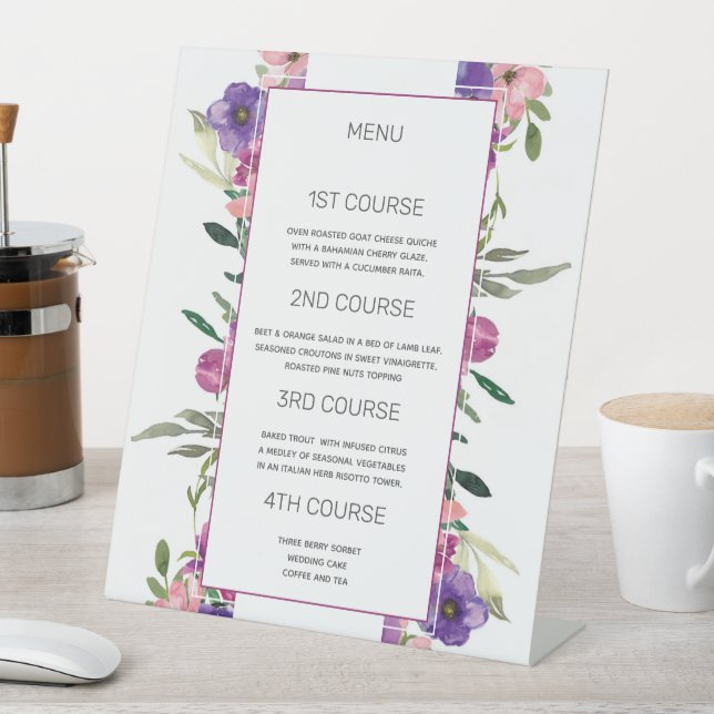 Signe De Table Joli Garden Party Floral 4 plats Menu Mariage (In SItu)
