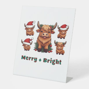 Signe De Table Joli Noël de vache Highland Joyeux et brillant, Sc