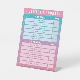 Signe De Table Jolies Tâches Quotidiennes Pailletées Rose Bleu po