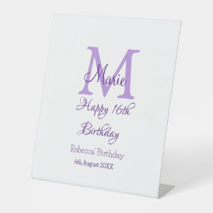 Signe De Table Joyeux 16e anniversaire violet ajouter nom monogra