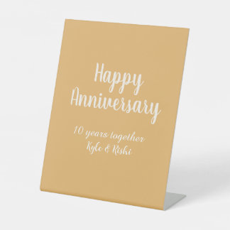 Signe De Table Joyeux anniversaire or blanc 10 ans nom date