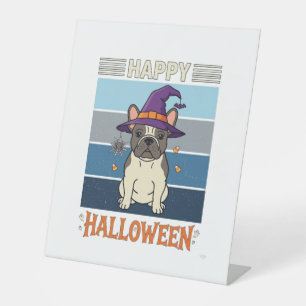 Signe De Table Joyeux Halloween Bouledogue Français Sorcière Toil
