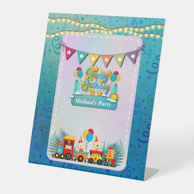 Signe De Table Joyeux Train D'Anniversaire Avec De Beaux Souhaits (Recto)