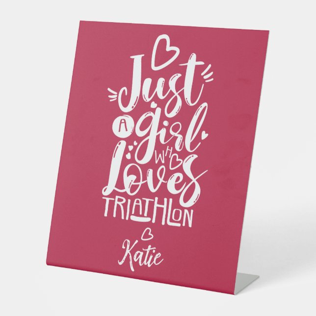 Signe De Table Juste une fille Triathlon Inspirationnel Rouge et  (Recto)