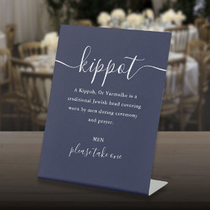 Signe De Table Kippot de mariage juif bleu marine Script Yarmulke