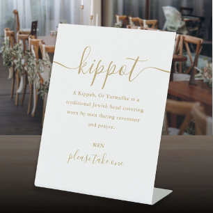 Signe De Table Kippot de mariage juif doré écriture Yarmulke