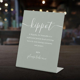 Signe De Table Kippot de mariage juif vert sauge avec écriture Ya