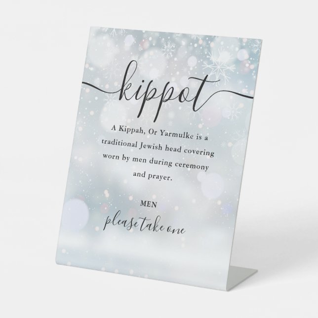 Signe De Table Kippot juif de mariage d'hiver Script Yarmulke (Recto)