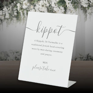 Signe De Table Kippot Mariage juif gris Script Yarmulke