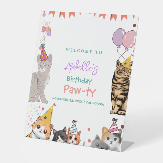 Signe De Table Kitty Chat Kitten Faisons Pawty Affiche de bienven (Recto)