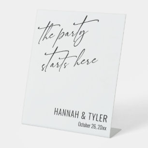 Signe De Table La Fête Commence Ici Simple Élégant Simple Blanc