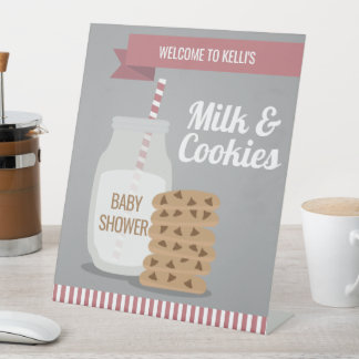 Signe De Table Lait rose moderne et biscuits rayés