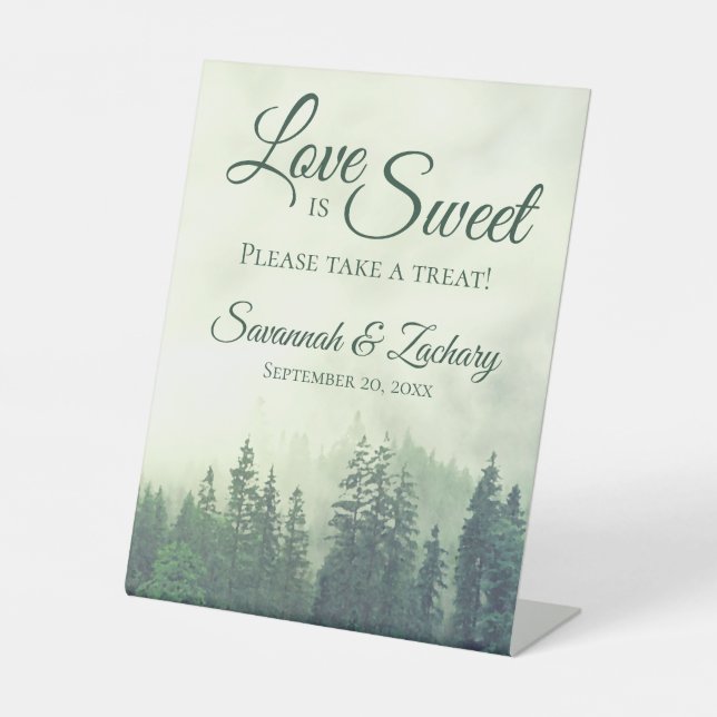 Signe De Table L'amour est doux Foggy Green Pines Mariage rustiqu (Recto)