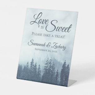 Signe De Table L'amour est doux Misty Blue Pine Trees Rustique Ma