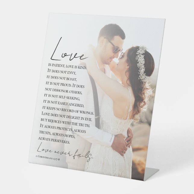 Signe De Table L'amour est patient Bible chrétienne Mariage photo (Recto)