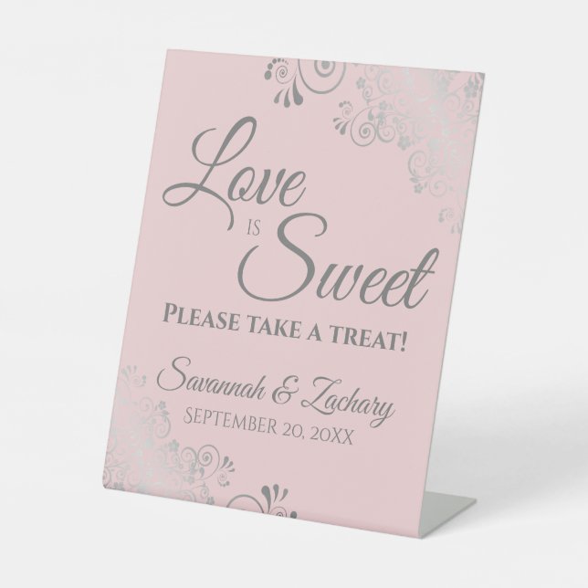 Signe De Table L'amour est sucré Prenez un gâteau rose et gris (Recto)