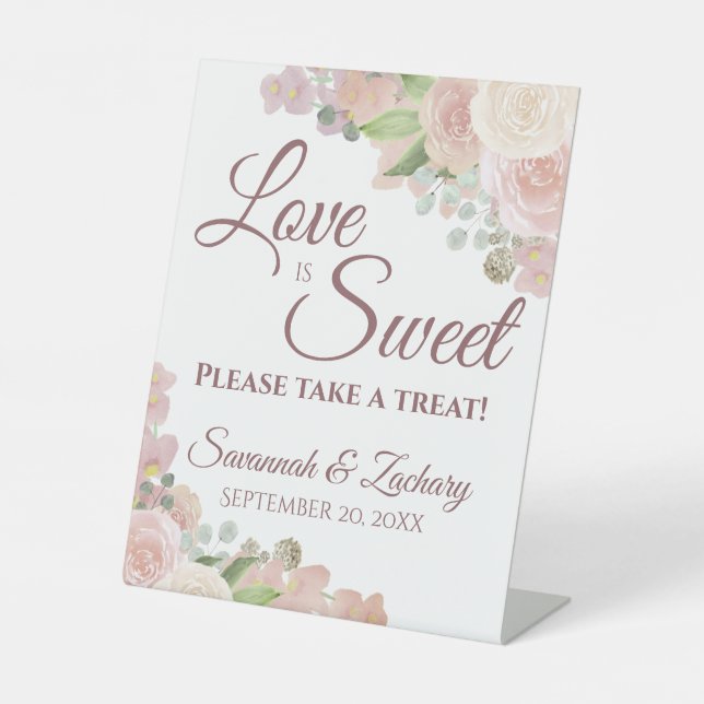 Signe De Table L'amour est sucré Prenez un Mariage rose floral (Recto)
