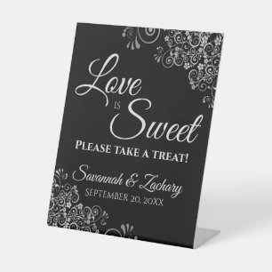 Signe De Table L'amour est sucré Prenez un traitement Lacy argent