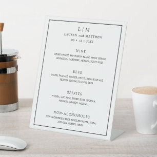Signe De Table Lauren Noir et Blanc Monogramme Mariage élégant