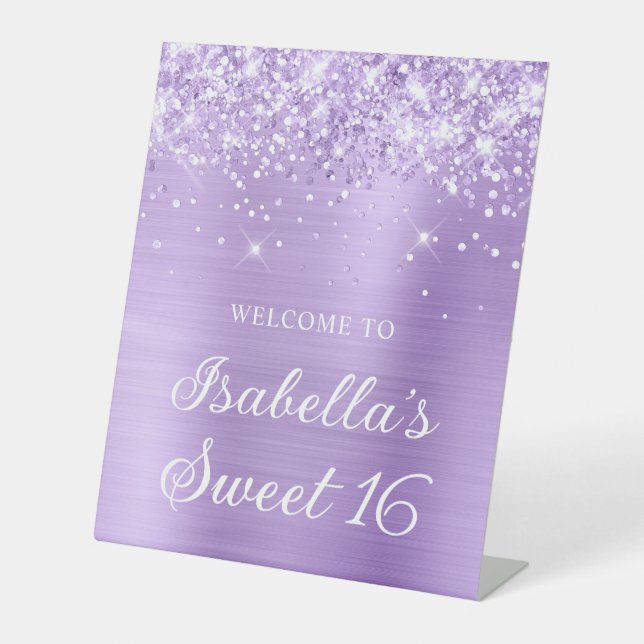 Signe De Table Lavande de Glittery Foil Sweet 16 Bienvenue (Recto)