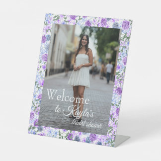 Signe De Table Lavender, Light Blue Roses Bridal Shower Welcome