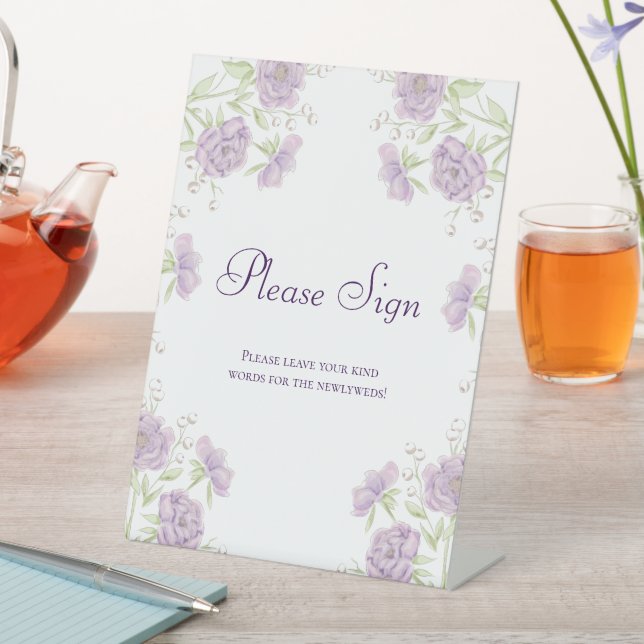Signe De Table Lavender Purple Rose Wedding Guest Book Sign (In SItu)