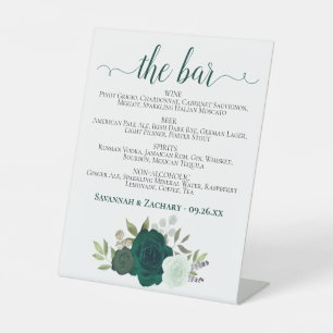 Signe De Table Le Bar - Emerald Green Roses Boissons Menu Mariage