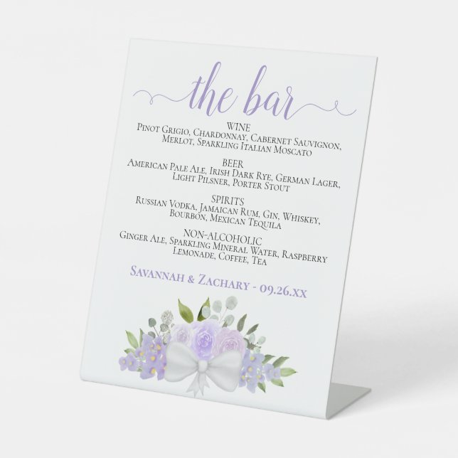 Signe De Table Le Bar - Lavender Floral Boissons Menu Mariage (Recto)