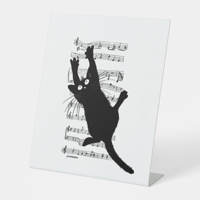 Signe De Table Le chat est accroché à des notes musicales (Recto)