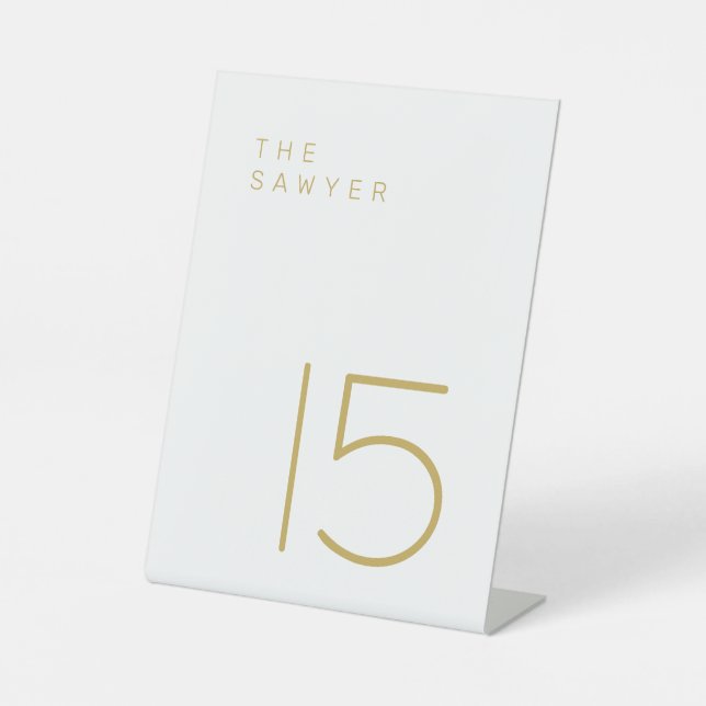 Signe De Table Le Sawyer 15 Gold et White Table Number (Recto)