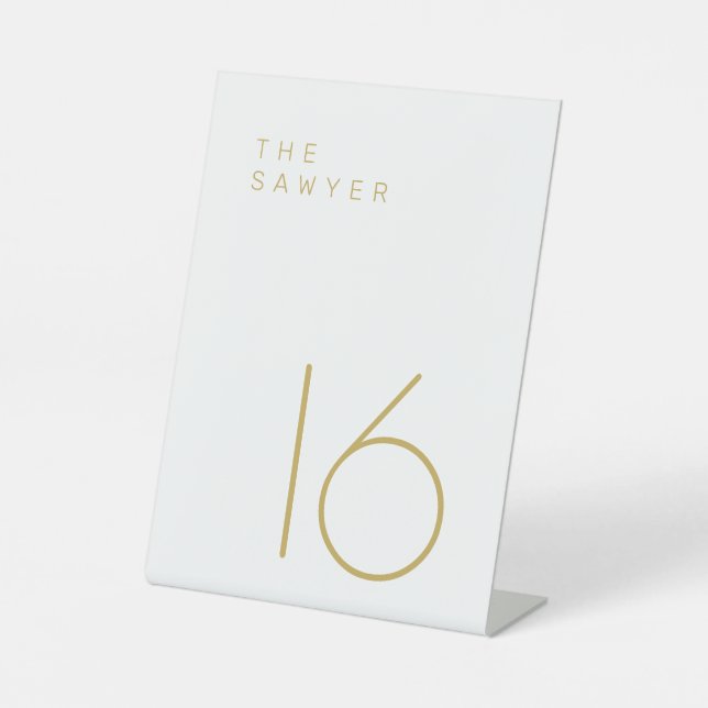 Signe De Table Le Sawyer 16 Gold et White Table Numéro (Recto)