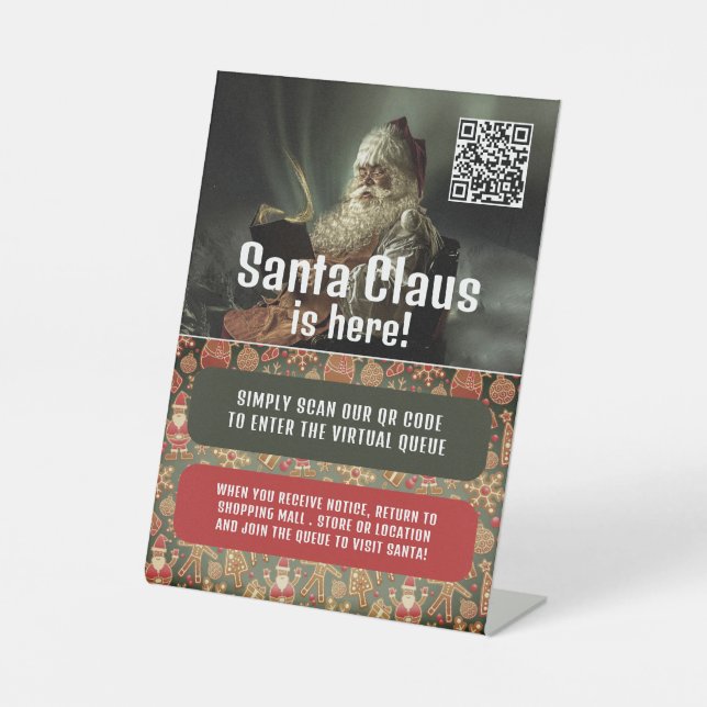 Signe De Table Lecture classique Père Noël, Visite Père Noël, QR  (Recto)