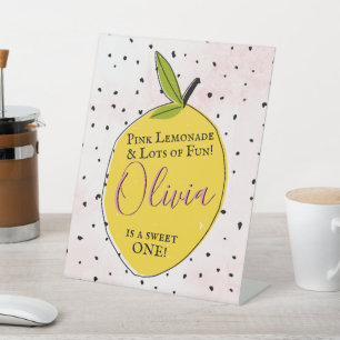 Signe De Table Lemonade rose moderne 1er anniversaire Bienvenue