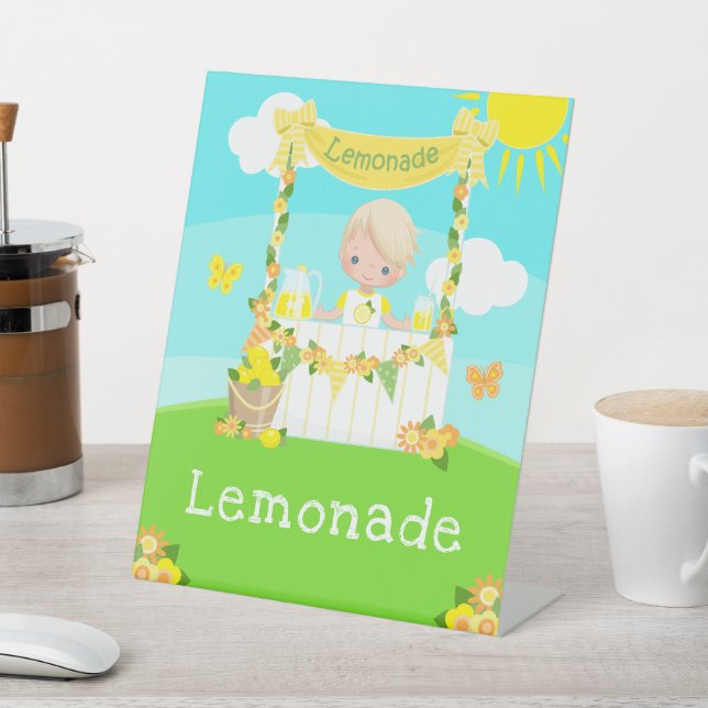 Signe De Table Lemonade Stand Anniversaire Blonde Hair Boy (In SItu)
