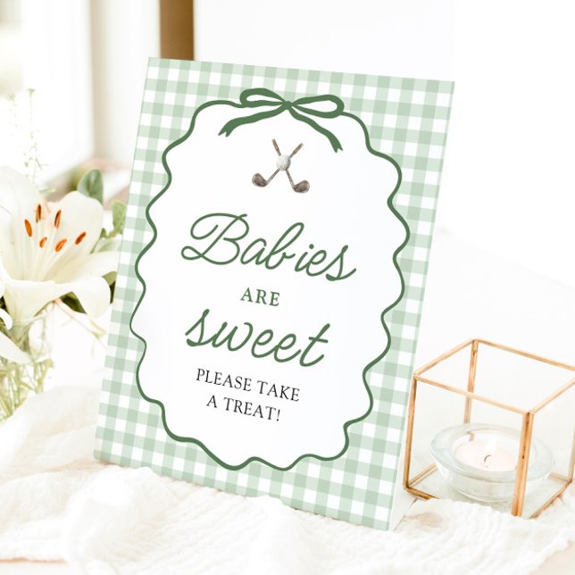 Signe De Table Les bébés golf avec un nœud en vichy vert sauge so (Sage Green Gingham Bow Golf Babies are Sweet Sign)