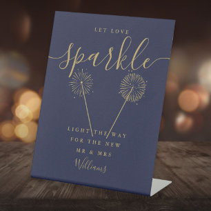 Signe De Table Let Love Sparkle Navy Blue Gold Signature Script