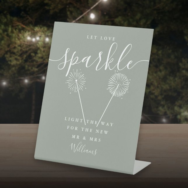 Signe De Table Let Love Sparkle Sage Green Signature Script (Let Love Sparkle Sage Green Signature Script Pedestal Sign)