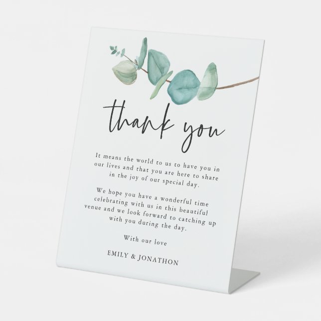Signe De Table LETTRE Merci Eucalyptus Bleu aux invités Mariages (Recto)