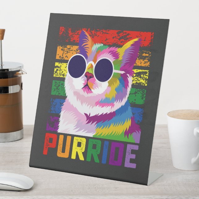 Signe De Table LGBT Tie Dye Pride Chat Purride Gay Rainbow Retro (In SItu)