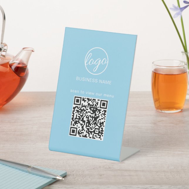 Signe De Table Light Blue QR Code Logo Menu Restaurant Business (In SItu)