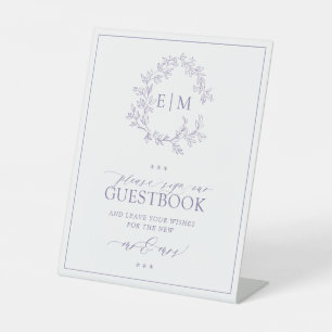 Signe De Table Lilac Leafy Crest Monogram Mariage Livre d'or