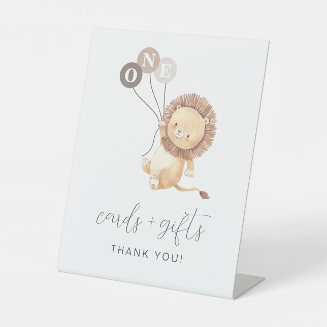 Signe De Table Lion avec 3 cartes-ballons Brown Cadeaux (Recto)