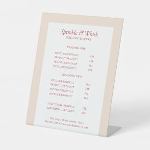 Signe De Table Liste de prix de boulangerie Rouge et Crème Rétro