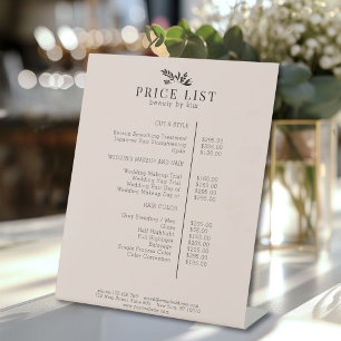 Signe De Table Liste de prix de salon botanique blanc minimal