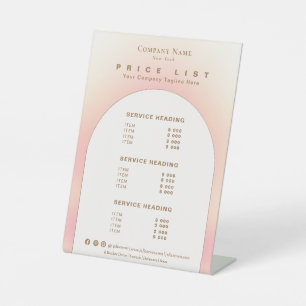 Signe De Table Liste de prix dégradé neutre ombré rose doux laite