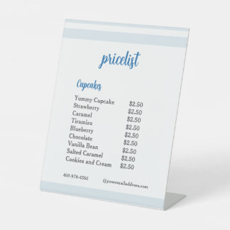 Signe De Table Liste de prix des cupcakes Blue Flower Mixer