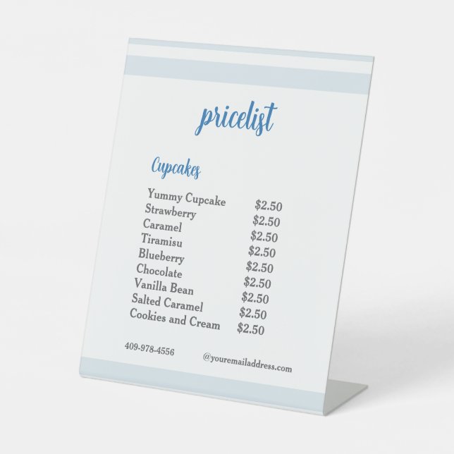 Signe De Table Liste de prix des cupcakes Blue Flower Mixer (Recto)
